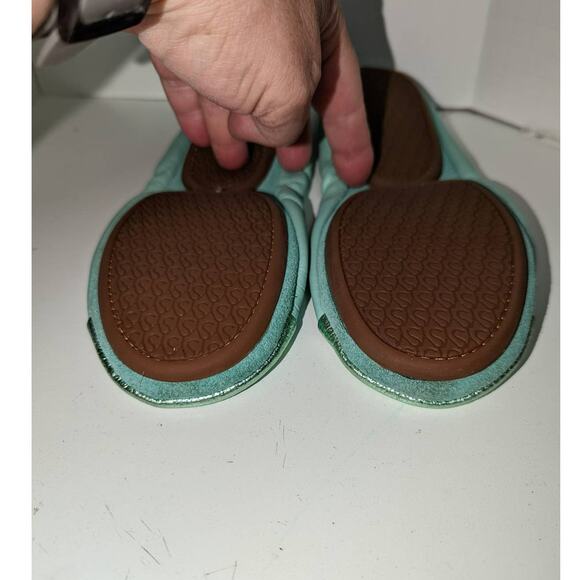 Yosi Samra Samantha Foldable Flats Mint Seafoam Green Metallic Leather Suede 7 - Picture 4 of 10